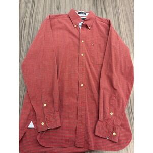 Tommy Hilfiger Men's M Red Plaid Button Down Shirt Stretch Long Sleeve Casual